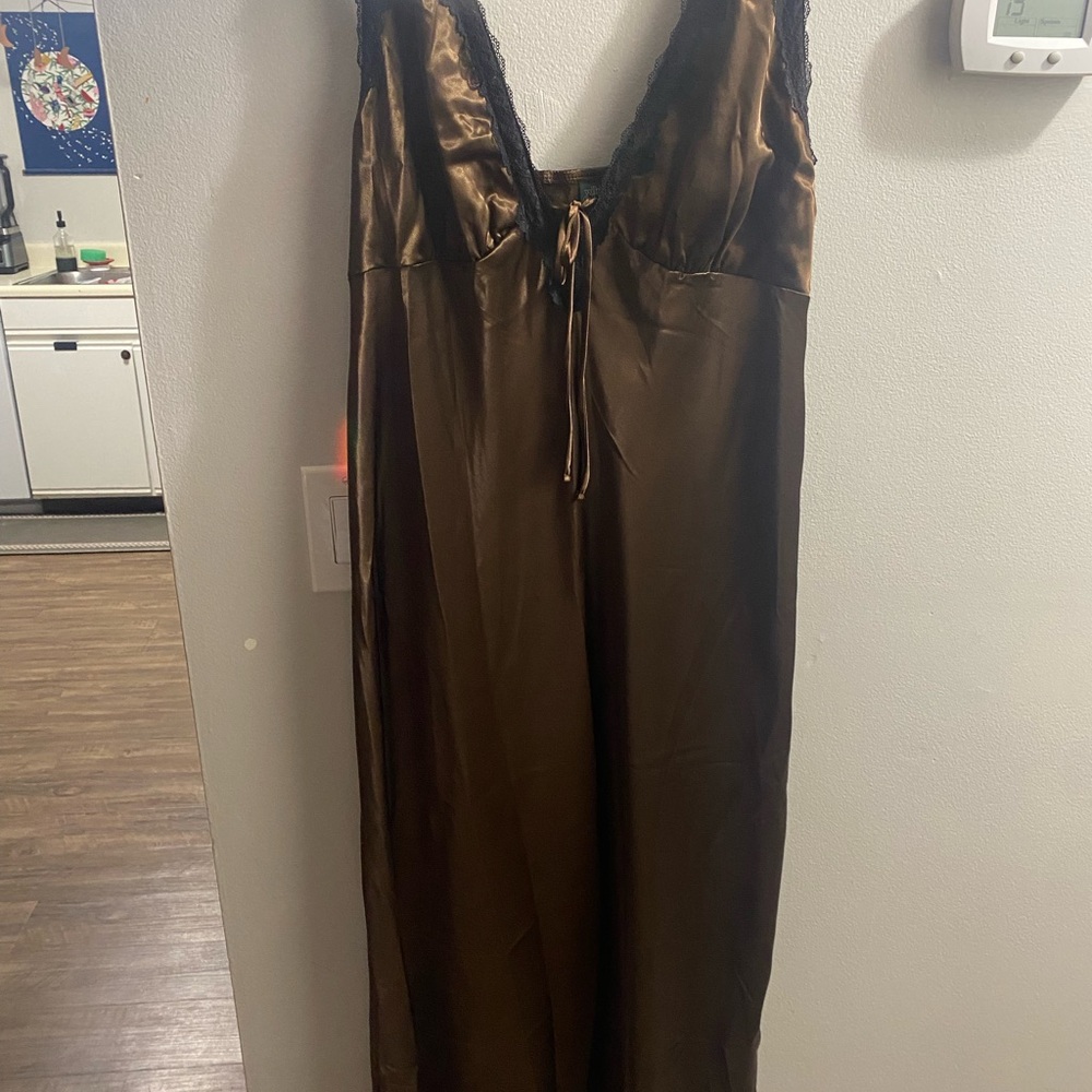 Wild Fable Brown Satin dress with Black Lace